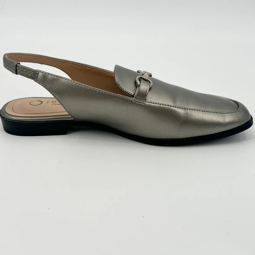 Journee Collection Lainey Pewter Silver Horsebit Slingback Loafer Flats 8.5